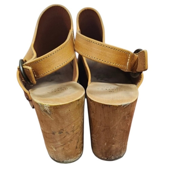 Sezane Dakota High Clogs in Terracotta Red Wooden Heels Buckle Chunky Platform - Picture 7 of 14